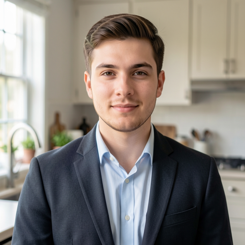 Editorial portrait of Tobias Ashcroft, contributing writer at Darlev Notebook, photographed under studio lighting in a quiet workspace